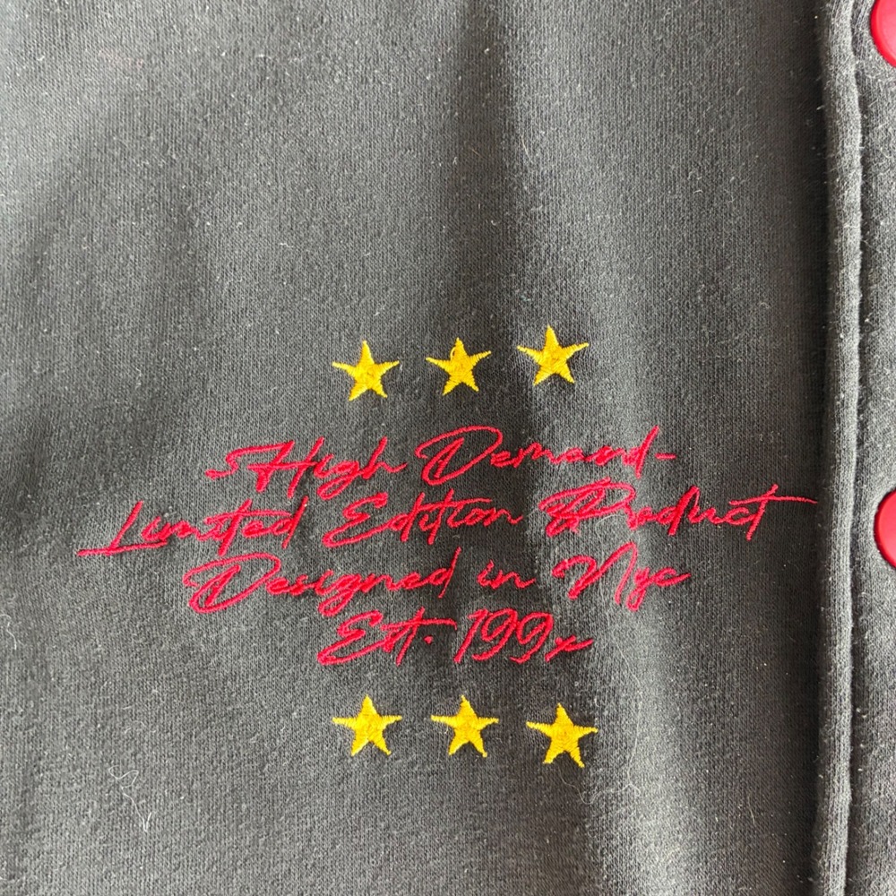 Brooklyn Cloth Mens XL Varsity Jacket High Demand Fleece Black Cream Streetwear - Picture 12 of 16